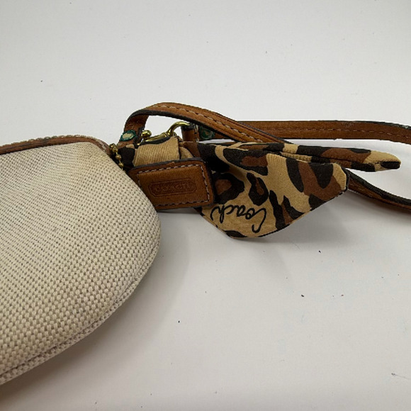 Coach Legacy Stripe Kisslock Cream Yellow Canvas Leather Coi - Picture 4 of 8